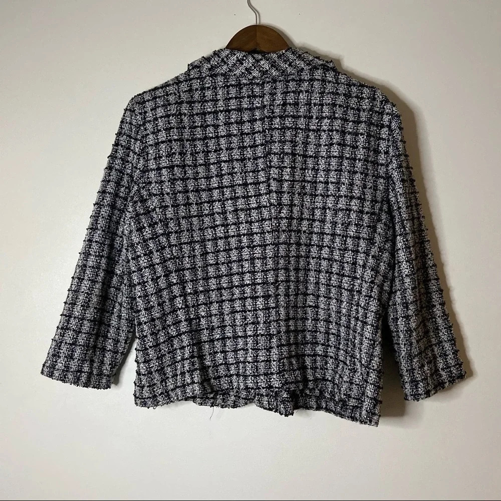 Vintage Tweed Knit Blazer Jacket Collared Plaid Sweater Size XL Office Fall - Picture 10 of 10